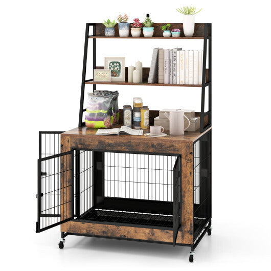 Industrial Dog Kennel Dog Crate Furniture with Storage Shelves-Rustic Brown LuxuryLifeWay Online Store
