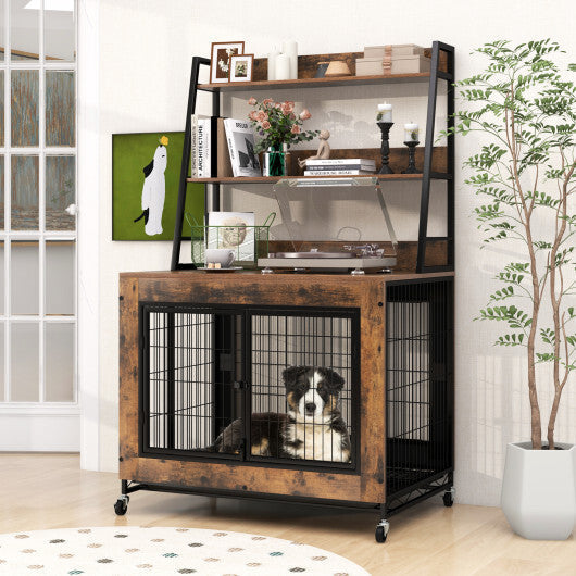 Industrial Dog Kennel Dog Crate Furniture with Storage Shelves-Rustic Brown LuxuryLifeWay Online Store