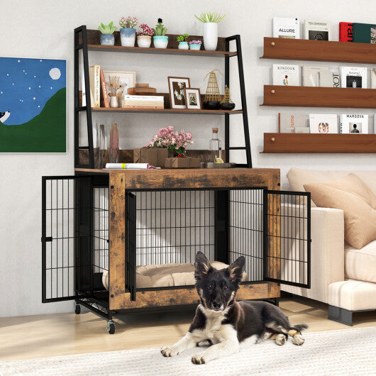 Industrial Dog Kennel Dog Crate Furniture with Storage Shelves-Rustic Brown LuxuryLifeWay Online Store