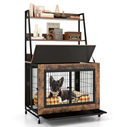Industrial Dog Kennel Dog Crate Furniture with Storage Shelves-Rustic Brown LuxuryLifeWay Online Store