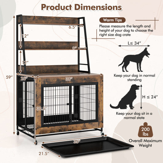 Industrial Dog Kennel Dog Crate Furniture with Storage Shelves-Rustic Brown LuxuryLifeWay Online Store
