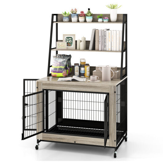 Industrial Dog Kennel Dog Crate Furniture with Storage Shelves-Rustic Brown LuxuryLifeWay Online Store