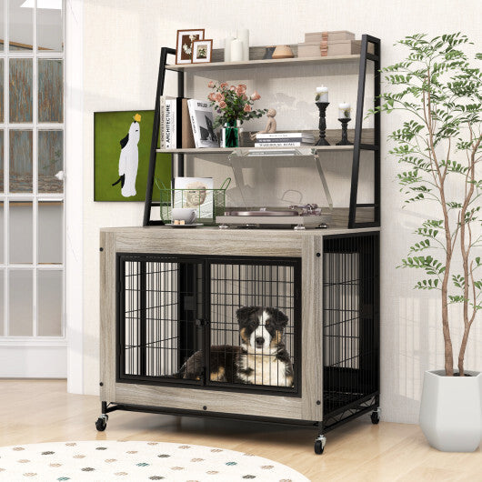 Industrial Dog Kennel Dog Crate Furniture with Storage Shelves-Rustic Brown LuxuryLifeWay Online Store