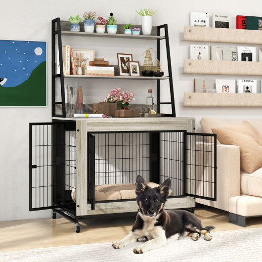 Industrial Dog Kennel Dog Crate Furniture with Storage Shelves-Rustic Brown LuxuryLifeWay Online Store