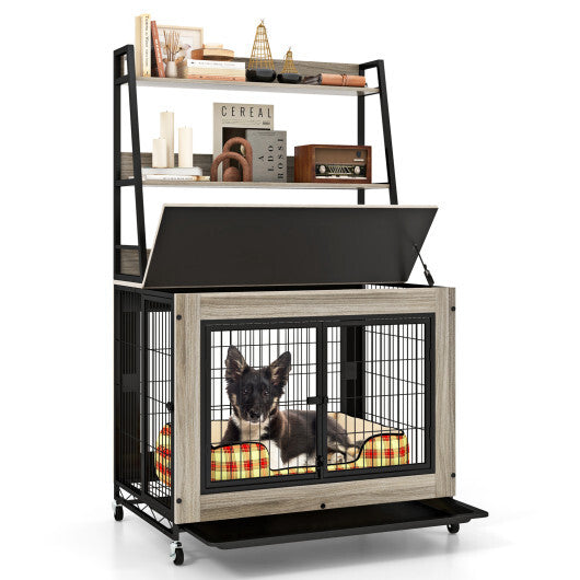 Industrial Dog Kennel Dog Crate Furniture with Storage Shelves-Rustic Brown LuxuryLifeWay Online Store