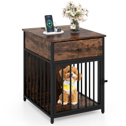Dog Crate Furniture for Small Dogs Wooden Puppy Kennel with Charging Station-Rustic Brown LuxuryLifeWay Online Store