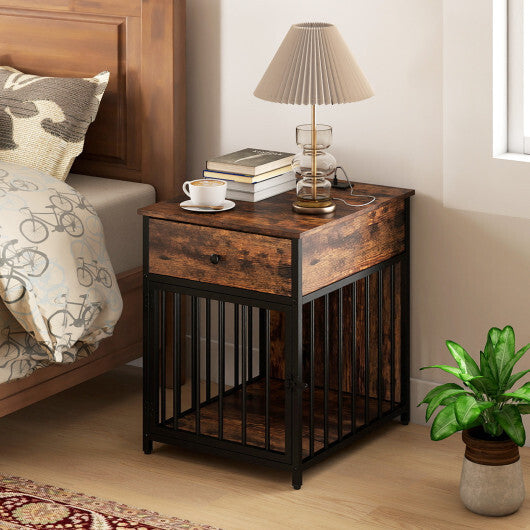 Dog Crate Furniture for Small Dogs Wooden Puppy Kennel with Charging Station-Rustic Brown LuxuryLifeWay Online Store