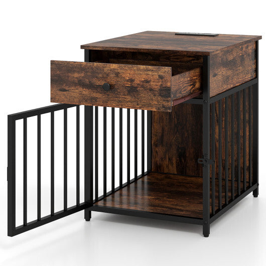 Dog Crate Furniture for Small Dogs Wooden Puppy Kennel with Charging Station-Rustic Brown LuxuryLifeWay Online Store