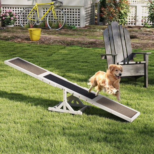 Wooden Dog Agility Seesaw Dog Outdoor Run Game Toy for Obstacle Courses-White LuxuryLifeWay Online Store
