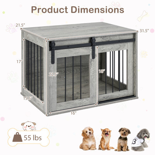 Dog Crate Furniture Heavy Duty Dog Kennel with Sliding Barn Door-Gray LuxuryLifeWay Online Store
