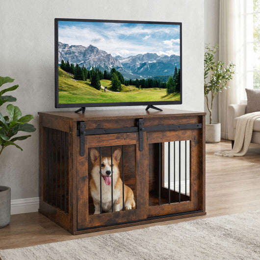 Dog Crate Furniture Heavy Duty Dog Kennel with Sliding Barn Door-Gray LuxuryLifeWay Online Store