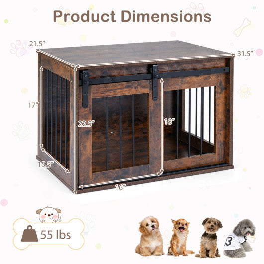 Dog Crate Furniture Heavy Duty Dog Kennel with Sliding Barn Door-Gray LuxuryLifeWay Online Store