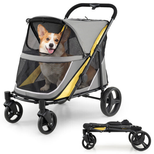 220 LBS Heavy Duty Dog Stroller for Large and Medium Dogs with One-Step Foot Brake and Top & Front Windows-Yellow LuxuryLifeWay Online Store