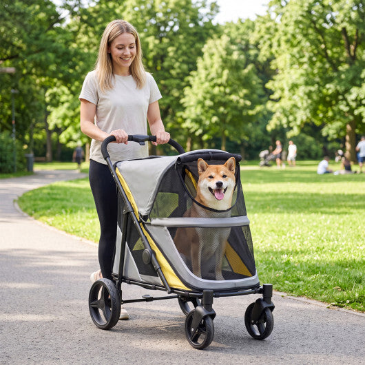 220 LBS Heavy Duty Dog Stroller for Large and Medium Dogs with One-Step Foot Brake and Top & Front Windows-Yellow LuxuryLifeWay Online Store