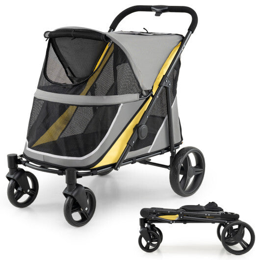 220 LBS Heavy Duty Dog Stroller for Large and Medium Dogs with One-Step Foot Brake and Top & Front Windows-Yellow LuxuryLifeWay Online Store