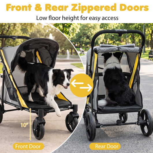220 LBS Heavy Duty Dog Stroller for Large and Medium Dogs with One-Step Foot Brake and Top & Front Windows-Yellow LuxuryLifeWay Online Store