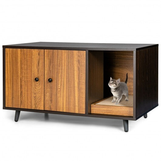 Cat Litter Box Enclosure with Divider and Double Doors-Coffee - Color: Brown LuxuryLifeWay Online Store