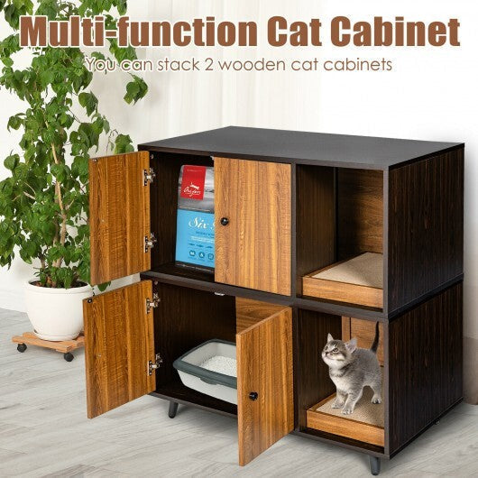 Cat Litter Box Enclosure with Divider and Double Doors-Coffee LuxuryLifeWay Online Store