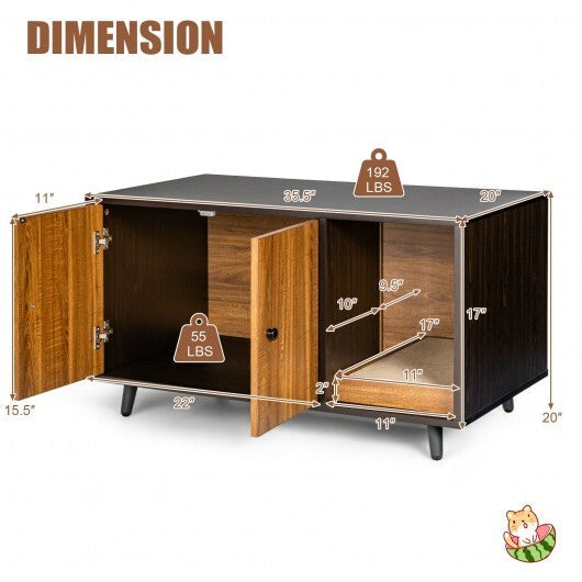 Cat Litter Box Enclosure with Divider and Double Doors-Coffee LuxuryLifeWay Online Store