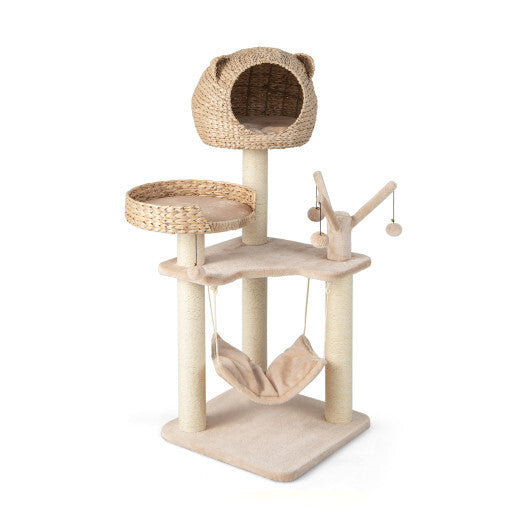 Multi-Level Cat Tree with Condo Hammock and Rotatable Hanging Balls-Natural LuxuryLifeWay Online Store