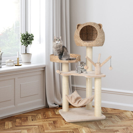 Multi-Level Cat Tree with Condo Hammock and Rotatable Hanging Balls-Natural LuxuryLifeWay Online Store