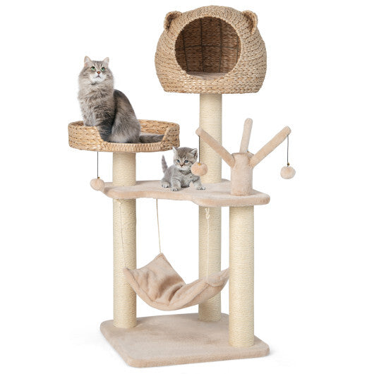 Multi-Level Cat Tree with Condo Hammock and Rotatable Hanging Balls-Natural LuxuryLifeWay Online Store