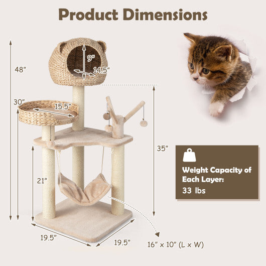 Multi-Level Cat Tree with Condo Hammock and Rotatable Hanging Balls-Natural LuxuryLifeWay Online Store