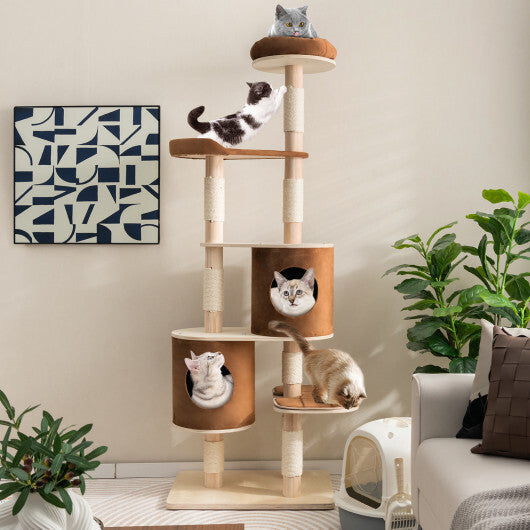 6-Tier Wooden Cat Tree with 2 Removeable Condos Platforms and Perch-Brown LuxuryLifeWay Online Store