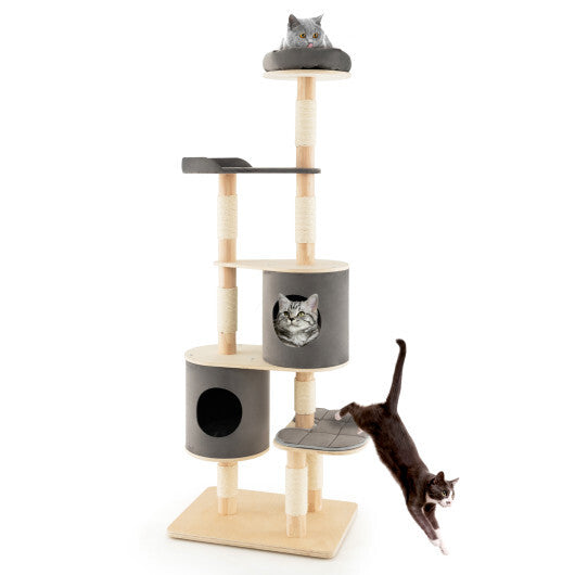 6-Tier Wooden Cat Tree with 2 Removeable Condos Platforms and Perch-Brown LuxuryLifeWay Online Store