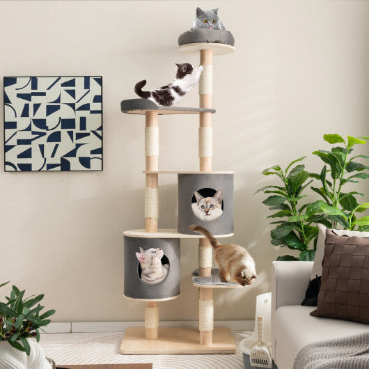 6-Tier Wooden Cat Tree with 2 Removeable Condos Platforms and Perch-Brown LuxuryLifeWay Online Store