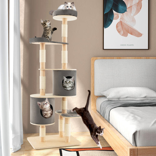 6-Tier Wooden Cat Tree with 2 Removeable Condos Platforms and Perch-Brown LuxuryLifeWay Online Store
