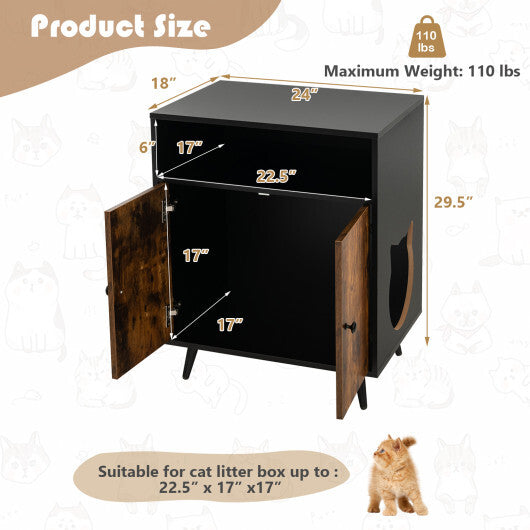 Industrial Cat Litter Box Enclosure with Entry and Open Compartment-Brown