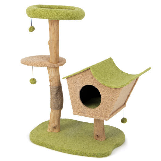 43 Inch Wooden Cat Tree with Padded Top Perch-Green LuxuryLifeWay Online Store