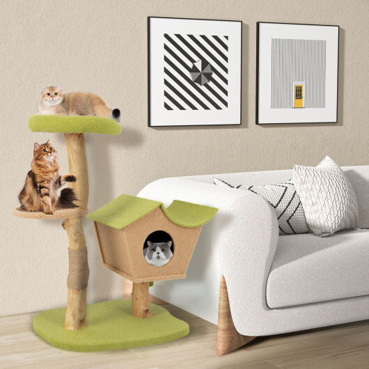 43 Inch Wooden Cat Tree with Padded Top Perch-Green LuxuryLifeWay Online Store