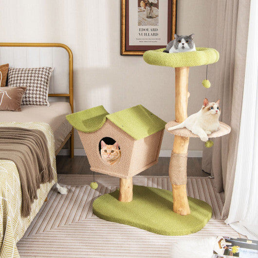 43 Inch Wooden Cat Tree with Padded Top Perch-Green LuxuryLifeWay Online Store