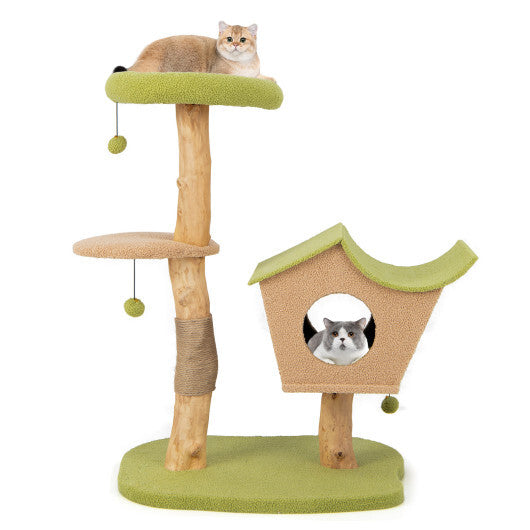 43 Inch Wooden Cat Tree with Padded Top Perch-Green LuxuryLifeWay Online Store