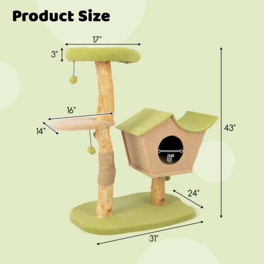 43 Inch Wooden Cat Tree with Padded Top Perch-Green LuxuryLifeWay Online Store