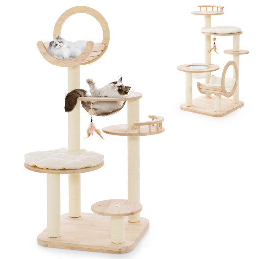 4-in-1 Large Wooden Cat Tower with Space Capsule Nest for Indoor Cats LuxuryLifeWay Online Store