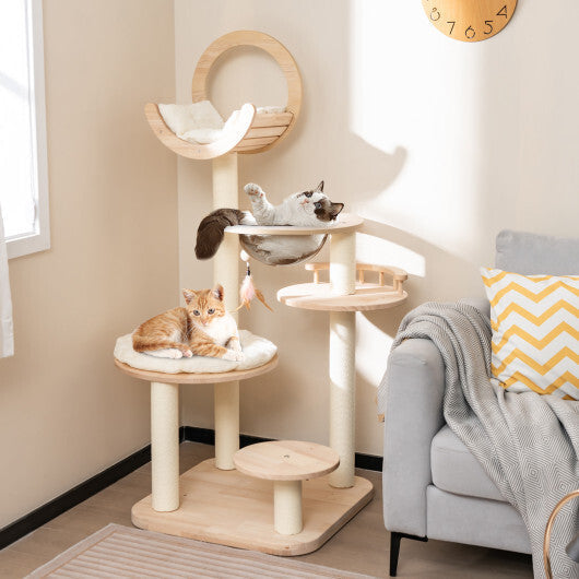 4-in-1 Large Wooden Cat Tower with Space Capsule Nest for Indoor Cats LuxuryLifeWay Online Store