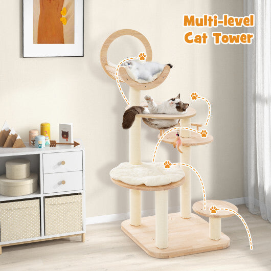 4-in-1 Large Wooden Cat Tower with Space Capsule Nest for Indoor Cats LuxuryLifeWay Online Store
