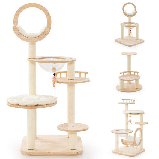 4-in-1 Large Wooden Cat Tower with Space Capsule Nest for Indoor Cats LuxuryLifeWay Online Store