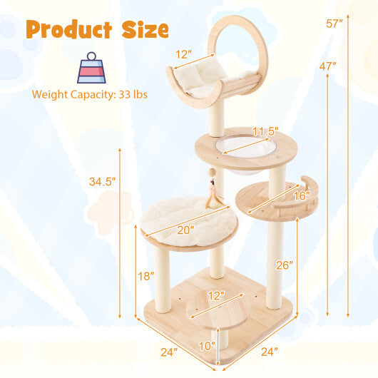 4-in-1 Large Wooden Cat Tower with Space Capsule Nest for Indoor Cats LuxuryLifeWay Online Store