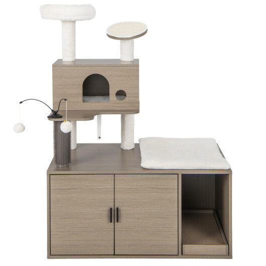2-in-1 Modern Cat Tower with Litter Box Enclosure for Indoor Cars-Gray LuxuryLifeWay Online Store
