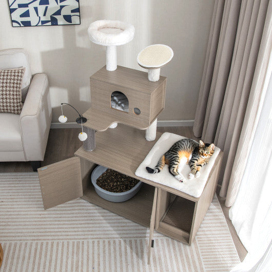 2-in-1 Modern Cat Tower with Litter Box Enclosure for Indoor Cars-Gray LuxuryLifeWay Online Store