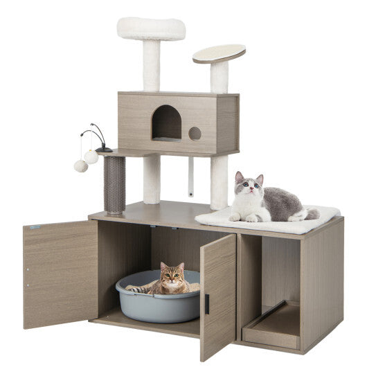 2-in-1 Modern Cat Tower with Litter Box Enclosure for Indoor Cars-Gray LuxuryLifeWay Online Store