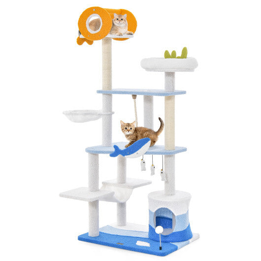 Multi-level Ocean-themed Cat Tree Tower with Sisal Covered Scratching Posts-Blue LuxuryLifeWay Online Store