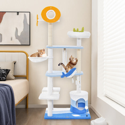 Multi-level Ocean-themed Cat Tree Tower with Sisal Covered Scratching Posts-Blue LuxuryLifeWay Online Store