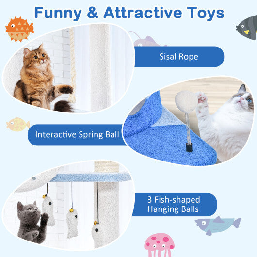 Multi-level Ocean-themed Cat Tree Tower with Sisal Covered Scratching Posts-Blue LuxuryLifeWay Online Store