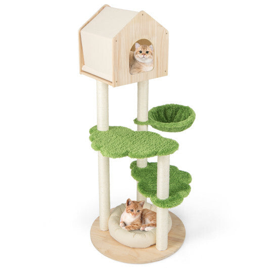 55 Inch Tall Cat Climbing Stand with Sisal Scratching Posts and Soft Cat Bed for Indoor Kittens-Green LuxuryLifeWay Online Store