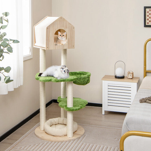 55 Inch Tall Cat Climbing Stand with Sisal Scratching Posts and Soft Cat Bed for Indoor Kittens-Green LuxuryLifeWay Online Store
